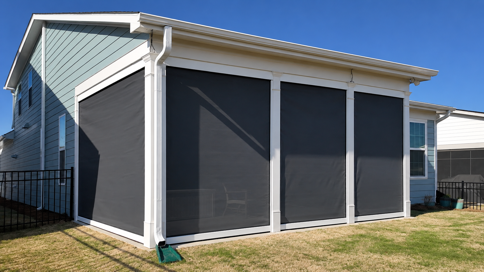 Porch enclosure with motorized retractable screens in Georgia